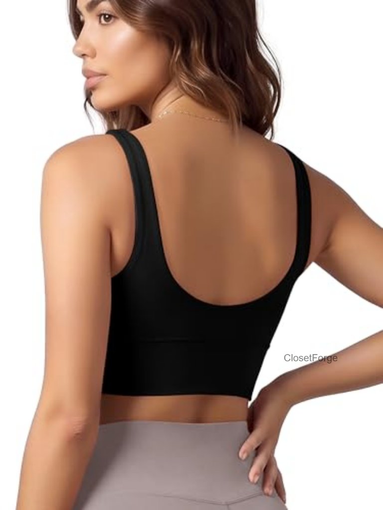 Longline U-Back Sports Bra V-Neck Padded Yoga Workout Wirefree Tank Top